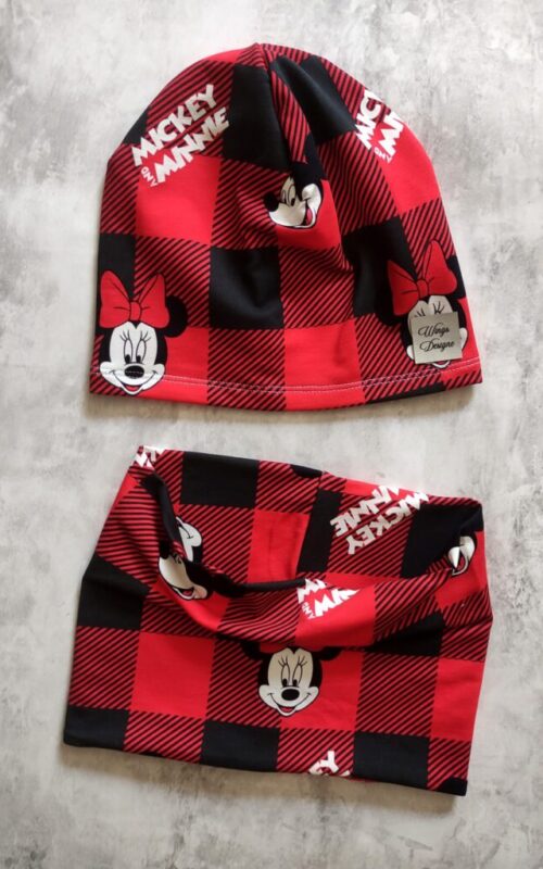 Czapka i komin Mickey & Minnie kratka