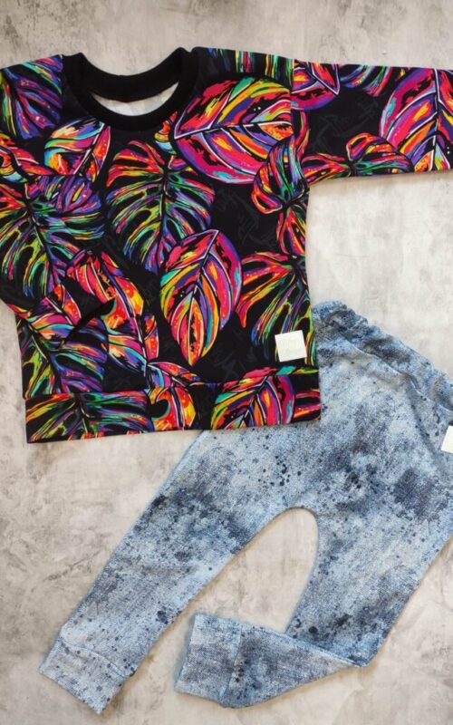 Dres kolorowe liście monstery z jeans