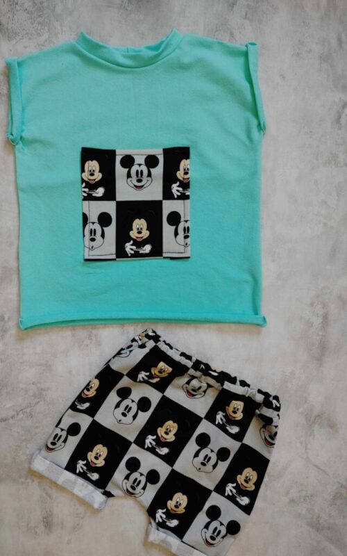 Komplet letni Myszka Mickey szachownica z turkusem
