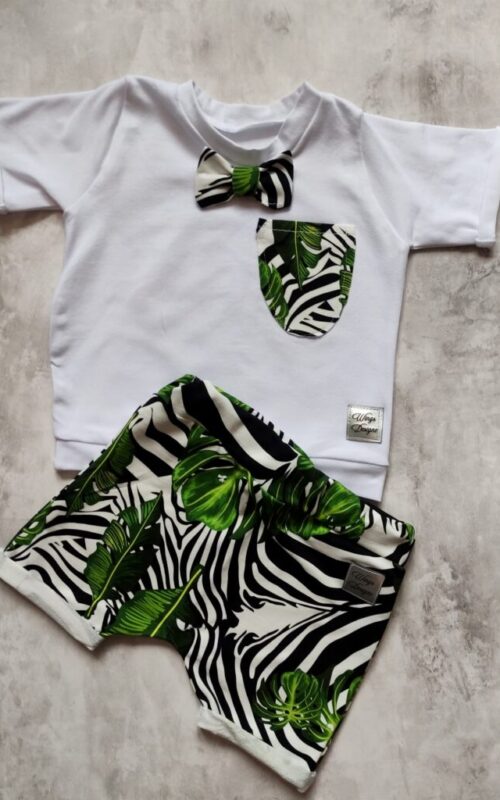 Komplet letni zebra w liściach