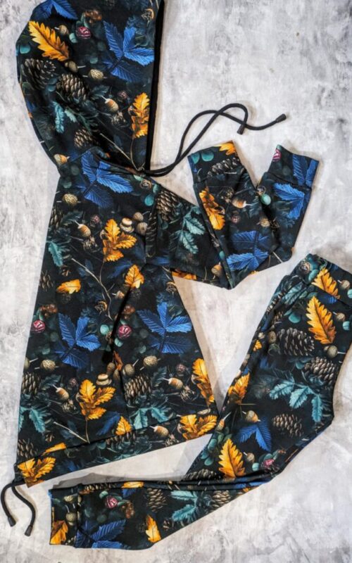 Dres liście, żołędzie i szyszki