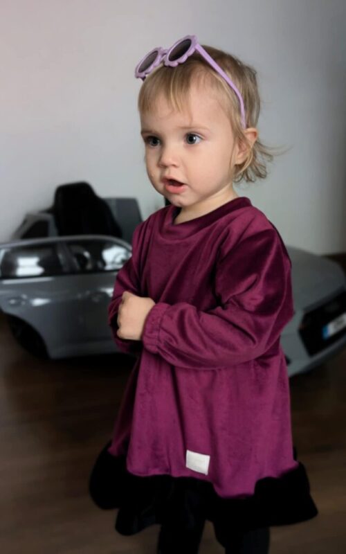 Sukienka fioletowo czarna welur super soft