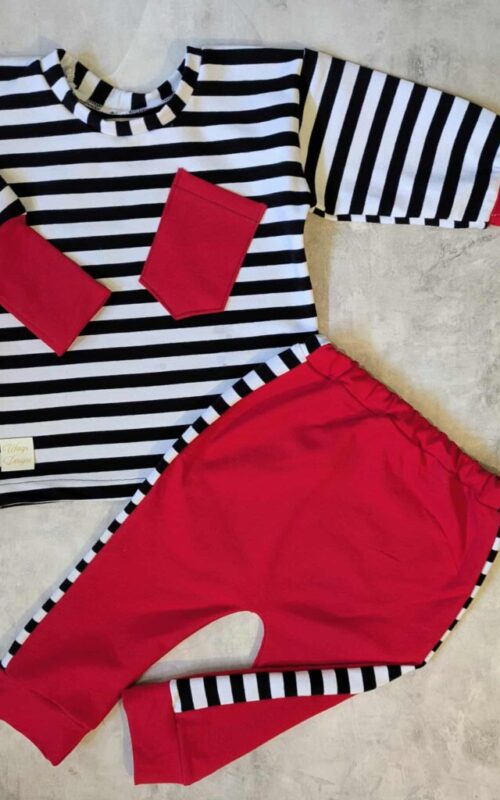 Dres Paski Biało Czarne z czerwonym