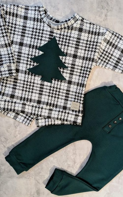 Dres świąteczny pepitka z choinką