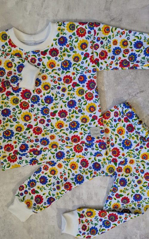 Dres kwiaty wzór łowicki na białym