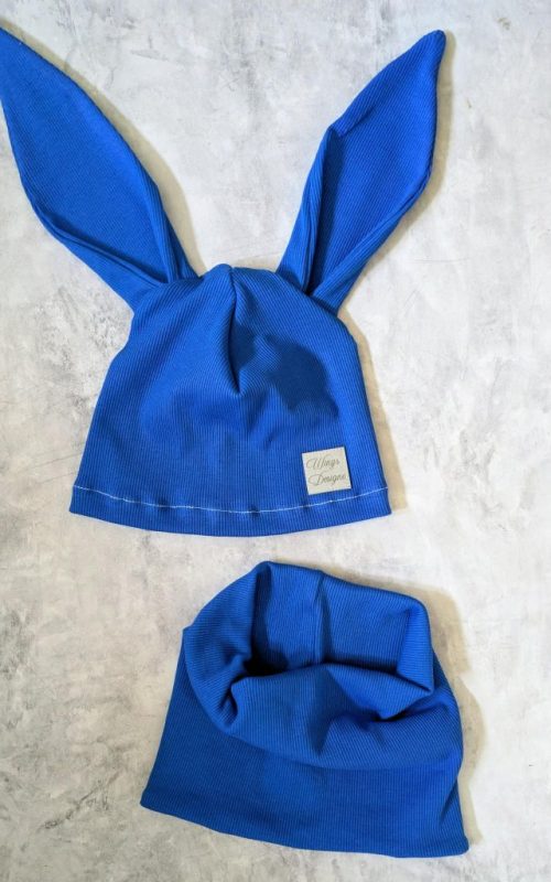 czapka królik dziecięca chabrowa komin Wings Designe