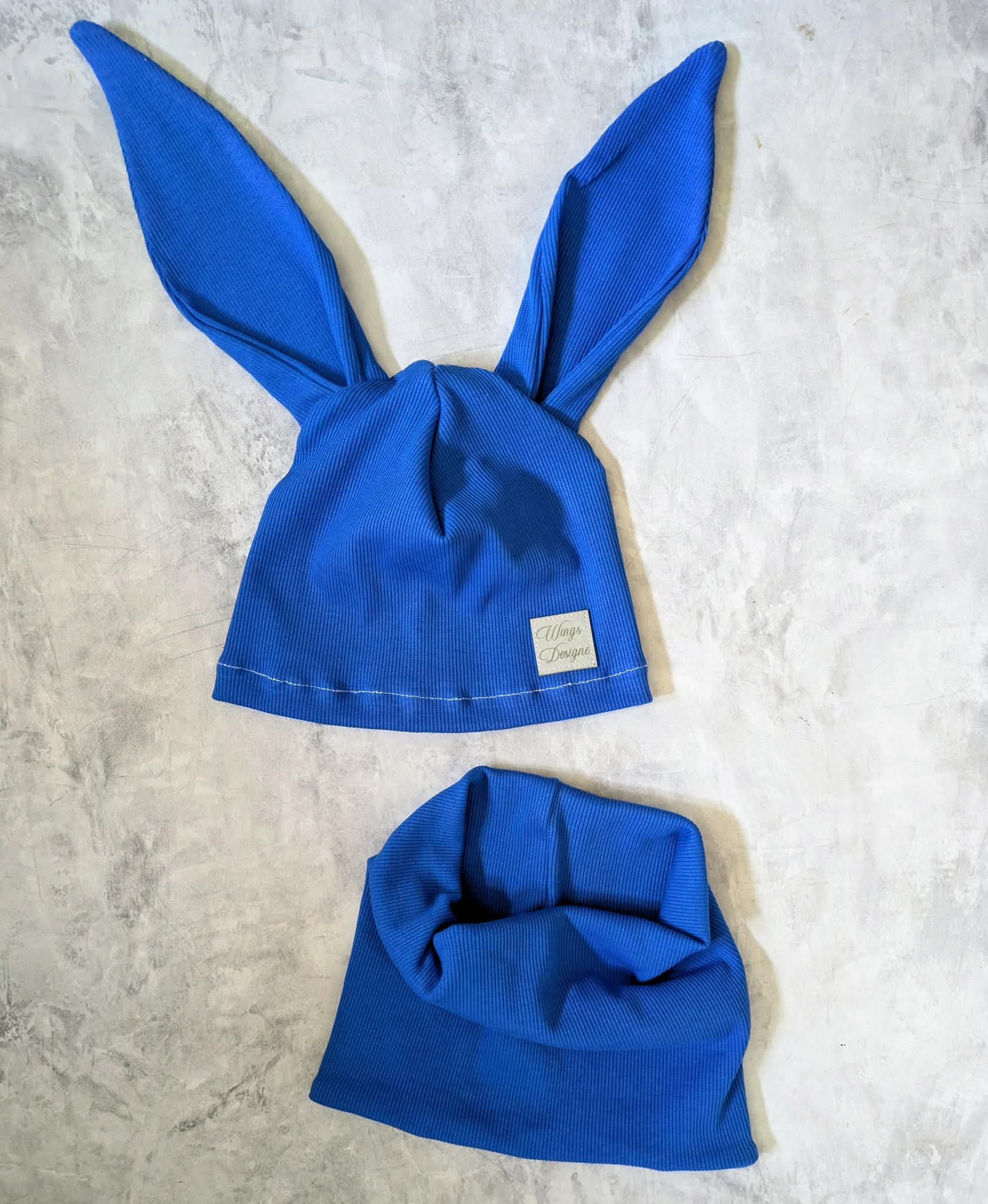 czapka królik dziecięca chabrowa komin Wings Designe