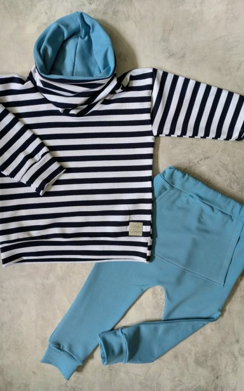 Dres paski granatowo białe z błękitem