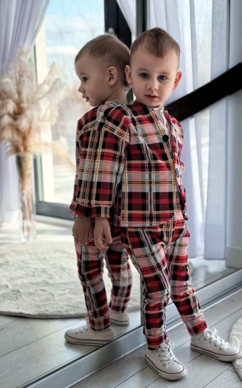 Garnitur krata czerwona z miodowymi paskami