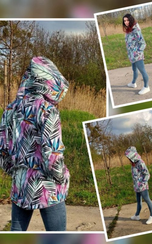 Kurtka softshell damska z kapturem Tropical Leaves