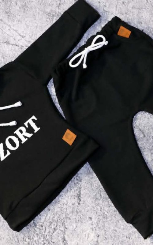 Dres dziecięcy CZORT czarny komplet z bluzą z kapturem i spodniami handmade