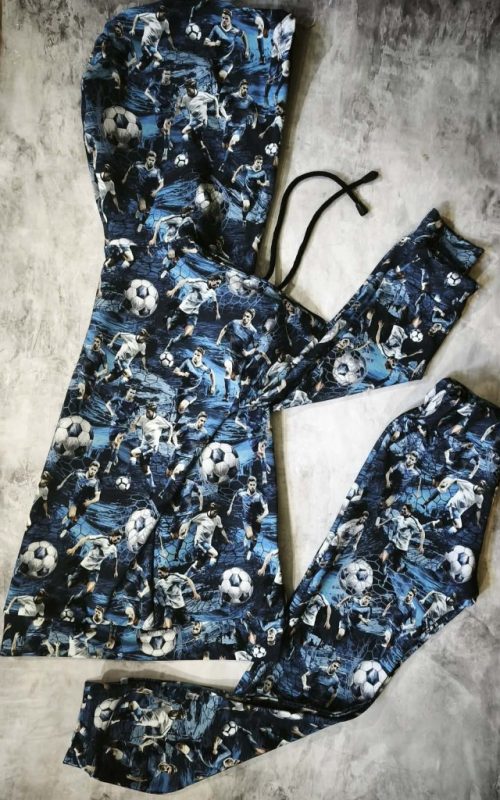 Dres chłopięcy piłka nożna z piłkarzami i piłkami – bluza i spodnie