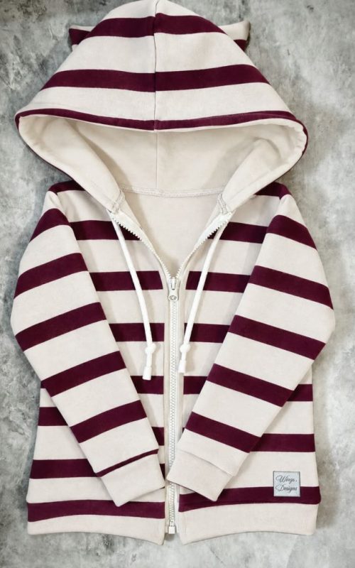 Bluza parka dziecięca w bordowe pasy z kapturem